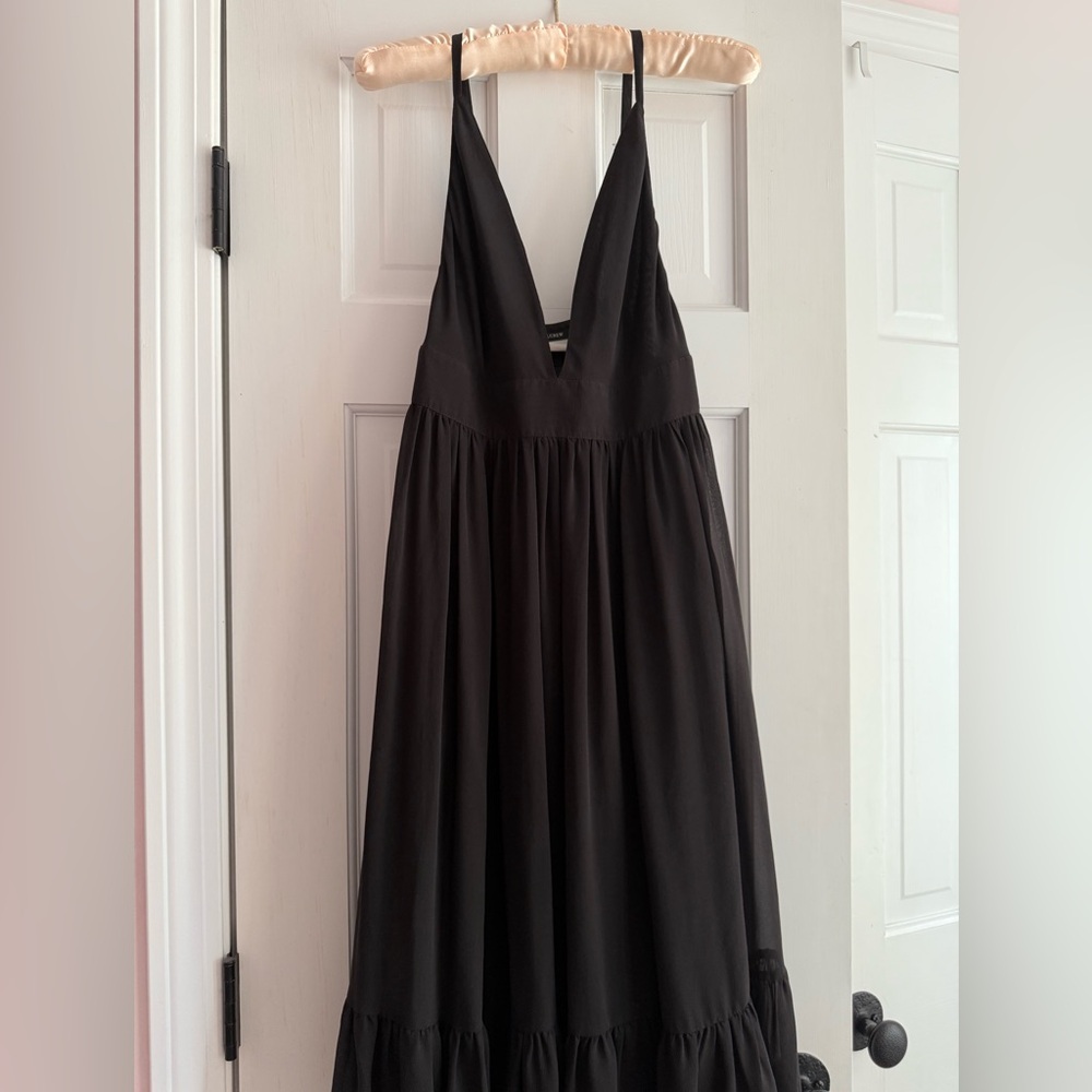 J. Crew Black Pleated Sundress with Plunge Neckline
